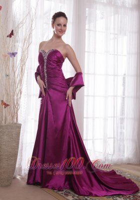 Purple A-Line Sweetheart Taffeta Beading Prom Dress