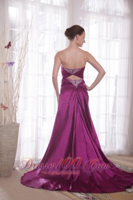 Purple A-Line Sweetheart Taffeta Beading Prom Dress