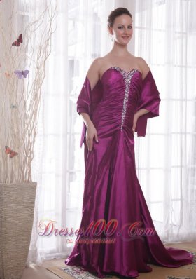 Purple A-Line Sweetheart Taffeta Beading Prom Dress