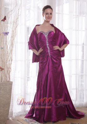 Purple A-Line Sweetheart Taffeta Beading Prom Dress