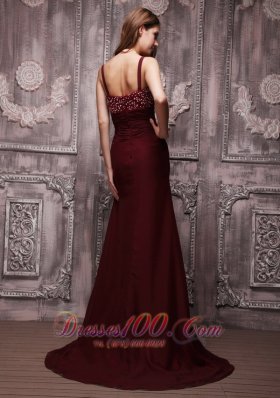 Burgundy Column V-neck Brush Chiffon Prom Evening Dress