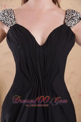 Black Column Sheath V-neck Chiffon Beading Prom Evening Dress