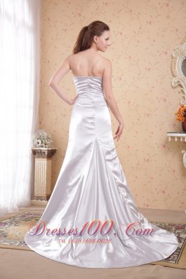 Grey Column Strapless Satin Appliques Ruch Prom Dress