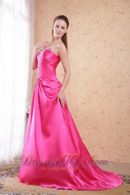 Pink Empire Sweetheart Sweep Taffeta Beading Prom Evening Dress