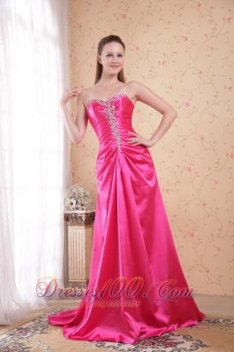 Pink Empire Sweetheart Sweep Taffeta Beading Prom Evening Dress