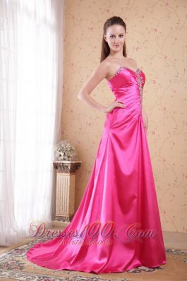 Pink Empire Sweetheart Sweep Taffeta Beading Prom Evening Dress