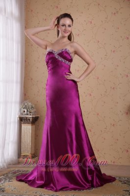 Fuchsia Sheath Sweetheart Sweep Elastic Woven Prom Evening Dress