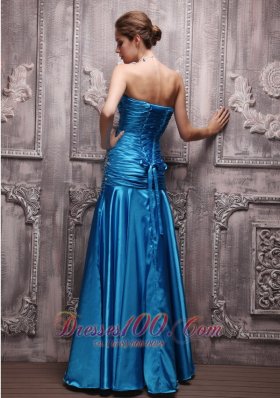 Blue Column Sweetheart Taffeta Beading Ruch Prom Evening Dress