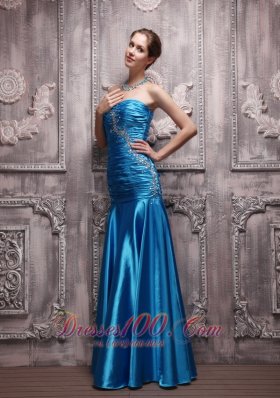 Blue Column Sweetheart Taffeta Beading Ruch Prom Evening Dress