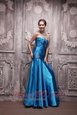 Blue Column Sweetheart Taffeta Beading Ruch Prom Evening Dress