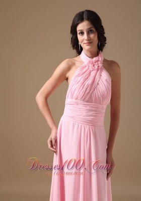 Formal Pink Empire Halter Train Chiffon Maxi Dress