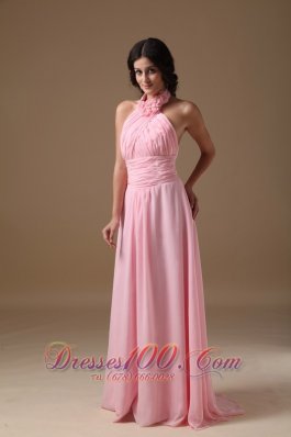 Formal Pink Empire Halter Train Chiffon Maxi Dress