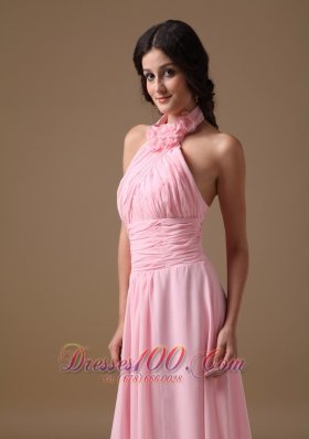 Formal Pink Empire Halter Train Chiffon Maxi Dress