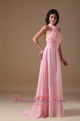 Formal Pink Empire Halter Train Chiffon Maxi Dress