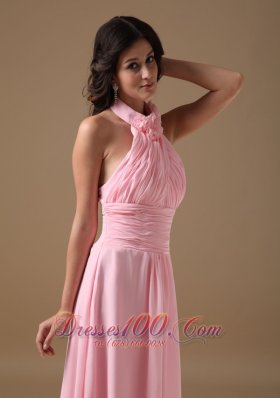 Formal Pink Empire Halter Train Chiffon Maxi Dress