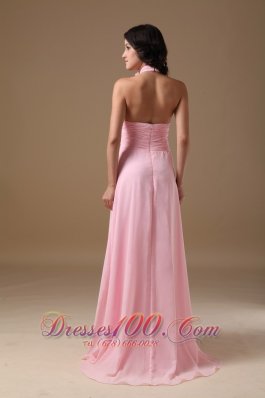 Formal Pink Empire Halter Train Chiffon Maxi Dress