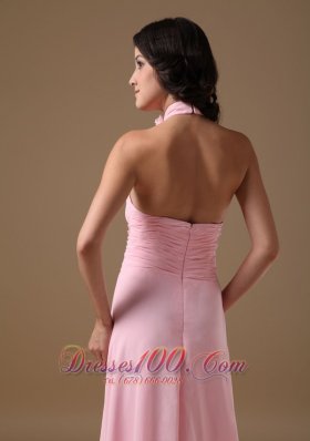 Formal Pink Empire Halter Train Chiffon Maxi Dress