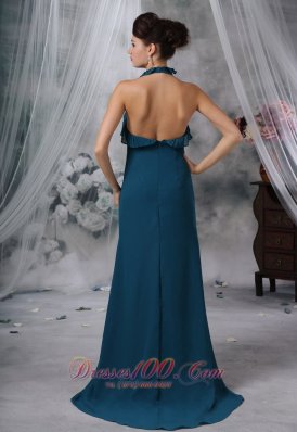 Halter High Slit Teal Chiffon Prom Evening Dress