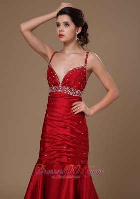 Wind Red Mermaid Sweep Beaded Prom Celebrity Gown