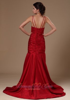 Wind Red Mermaid Sweep Beaded Prom Celebrity Gown