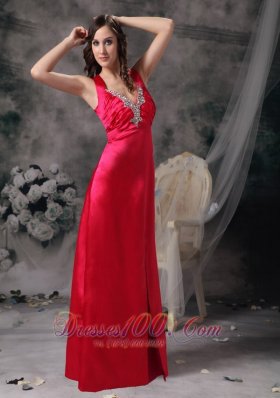 Elastic Woven Coral red Column V-neck Evening Dress