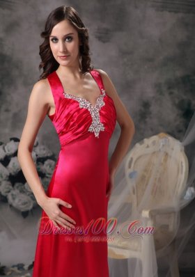 Elastic Woven Coral red Column V-neck Evening Dress