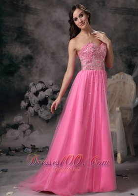 Rose Pink Empire Sweetheart Beading Prom Holiday Dress