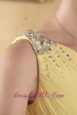 One Shoulder Yellow Column Brush Train Evening Dress