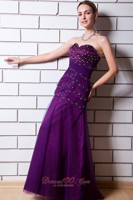 Discount Purple Sweetheart Beading Tulle Prom Dress