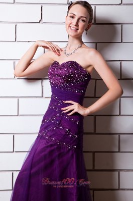 Discount Purple Sweetheart Beading Tulle Prom Dress