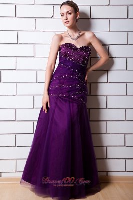 Discount Purple Sweetheart Beading Tulle Prom Dress