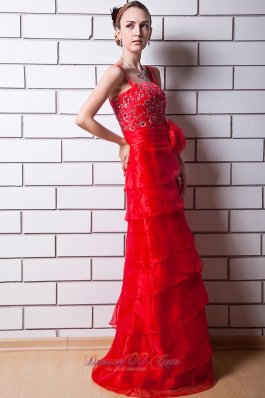 Function Red Column Layered Beading Prom Evening Dress