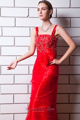 Function Red Column Layered Beading Prom Evening Dress