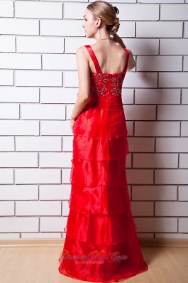 Function Red Column Layered Beading Prom Evening Dress