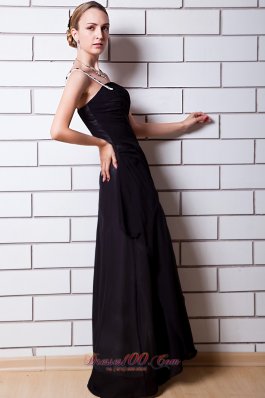 One Shoulder Black Empire Beading Evening Dress