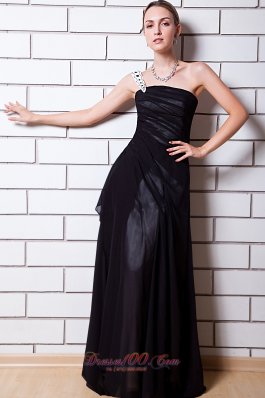 One Shoulder Black Empire Beading Evening Dress