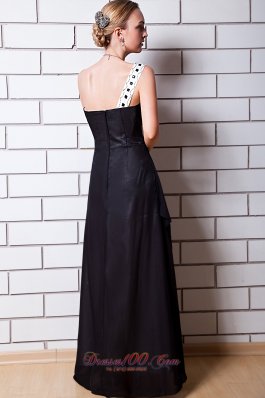 One Shoulder Black Empire Beading Evening Dress