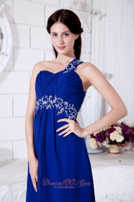 Royal Blue One Shoulder Appliques Prom Evening Dress