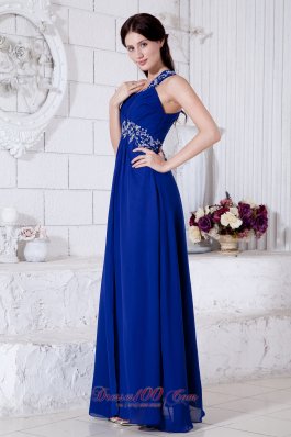 Royal Blue One Shoulder Appliques Prom Evening Dress