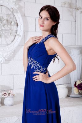 Royal Blue One Shoulder Appliques Prom Evening Dress