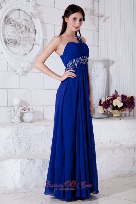 Royal Blue One Shoulder Appliques Prom Evening Dress