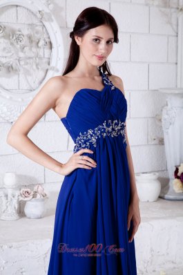 Royal Blue One Shoulder Appliques Prom Evening Dress