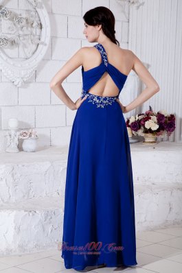 Royal Blue One Shoulder Appliques Prom Evening Dress