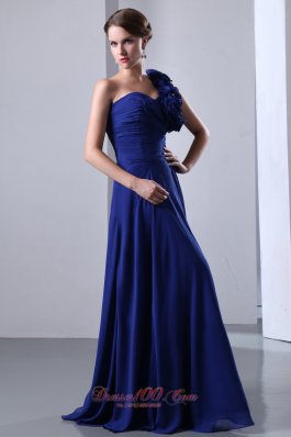 One Shoulder Empire Royal Blue Chiffon Prom Dress