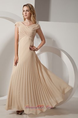 Discount Champagne Column Pleat Chiffon Maxi Dress