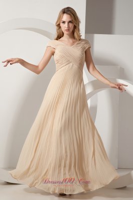 Discount Champagne Column Pleat Chiffon Maxi Dress