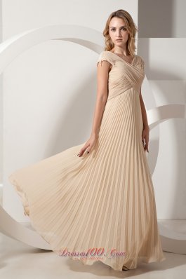 Discount Champagne Column Pleat Chiffon Maxi Dress