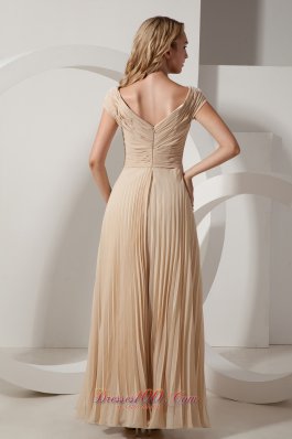 Discount Champagne Column Pleat Chiffon Maxi Dress