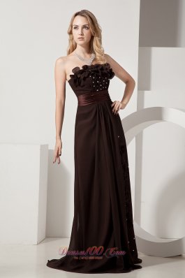 Brown Column Hand Made Flowers Beading Evening Dress