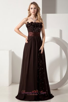 Brown Column Hand Made Flowers Beading Evening Dress